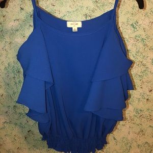 cobalt blue cold-shoulder top